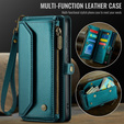 Husă CASEME pentru Samsung Galaxy S25 FE, RFID Leather Wallet, cu curea de umăr, verde