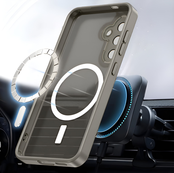 Husă pentru Samsung Galaxy S25, pentru MagSafe, ERBORD Matt Case, gri + sticlă pentru ecran