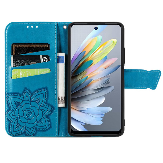 Cu clapetă pentru Motorola Moto G15 / Motorola Moto G15 Power, Butterfly, albastru