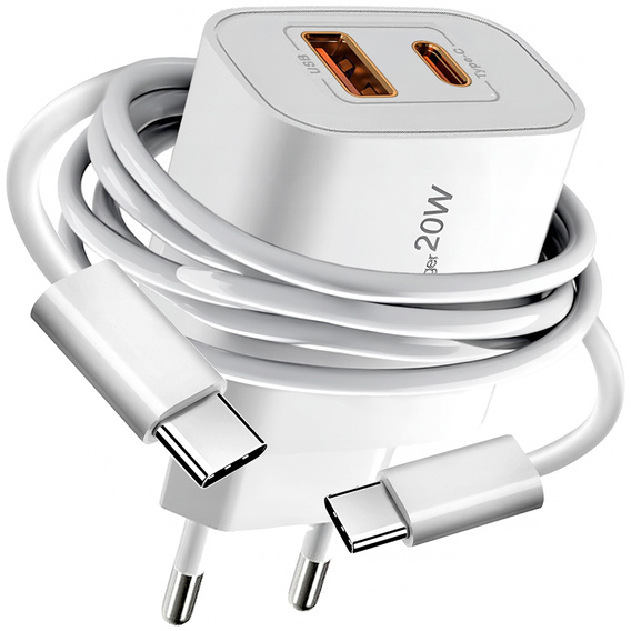 Încărcător de rețea XO CE12, USB-C, 20W + cablu USB-C - Lightning, alb