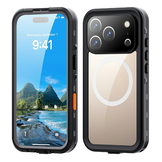Husă pentru iPhone 17 Pro, impermeabilă IP68, SHELLBOX MagSafe, negru