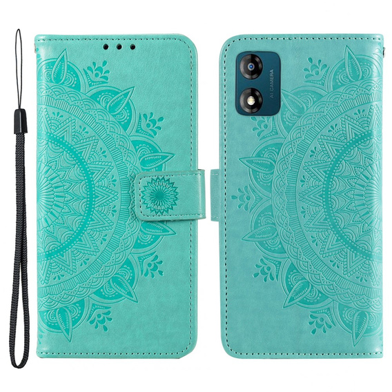 Cu clapetă pentru Motorola Moto E13, Mandala Flower, verde