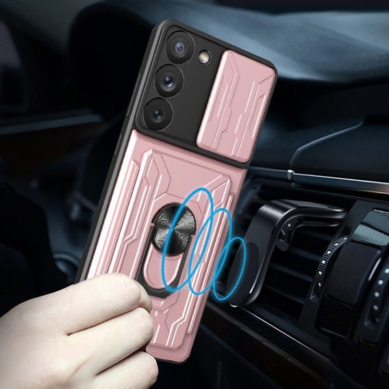 Husă blindată pentru Samsung Galaxy S23, Camera Slide Card Slot, roz rose gold