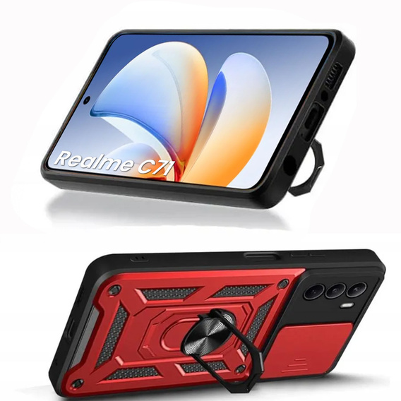 Husă blindată pentru Realme C71, CamShield Slide, roșu