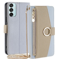 Carcasă flip pentru Samsung Galaxy M15 5G, Wallet Zipper Pocket, cu oglindă, albastru