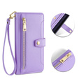 Cu clapetă pentru iPhone 14, Wallet Zipper Pocket, violet