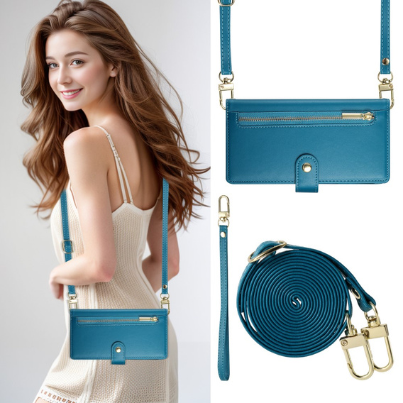 Cu clapetă pentru Realme 14 Pro 5G, Wallet Zipper Pocket, albastru