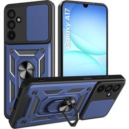 Husă blindată pentru Samsung Galaxy A17 5G, cu protecție pentru cameră, cu suport, albastru