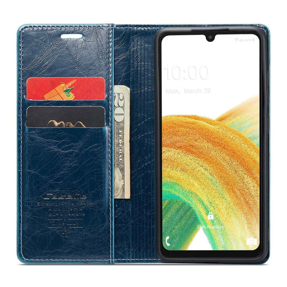 Carcasă flip CASEME pentru Samsung Galaxy A33 5G, Waxy Textured, albastru