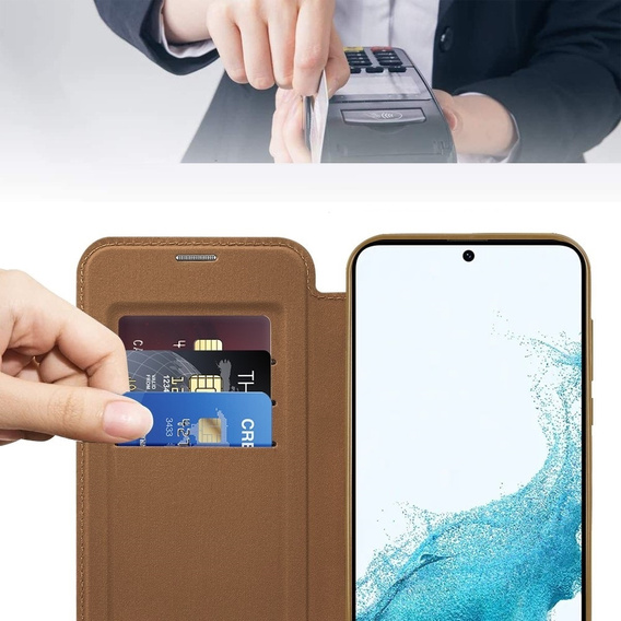 Cu clapetă pentru Samsung Galaxy S22 5G, RFID Wallet MagSafe CamShield, maro
