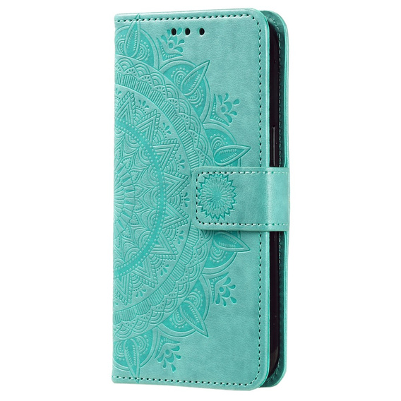 Cu clapetă pentru Samsung Galaxy A15, Mandala Flower, albastru + sticlă 9H 