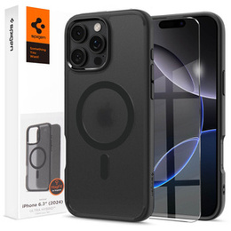 Carcasă MagSafe Spigen pentru iPhone 16 Pro, Ultra Hybrid, transparent / negru + 9H Tempered Glass