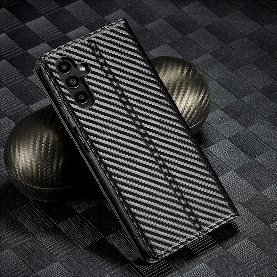 Husă cu clapetă LC.IMEEKE pentru Samsung Galaxy A17 5G, textură carbon, negru