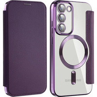 Cu clapetă pentru Samsung Galaxy S23, Wallet, MagSafe, violet