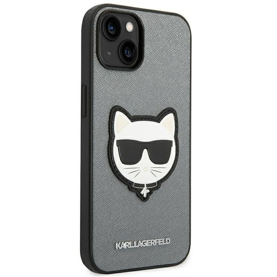 Karl Lagerfeld Huse pentru iPhone 14, Saffiano Choupette Head Patch, de argint