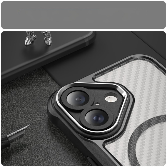 Husă pentru iPhone 16 Plus, Fusion Hybrid Carbon, pentru MagSafe, negru