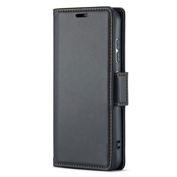 Husă pentru Xiaomi Poco F7 Pro, ERBORD Glossy Litchi, portofel cu clapetă, negru