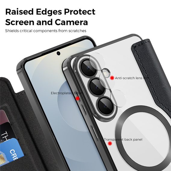 Husă RFID Wallet MagSafe Flip cu protecție pentru cameră pentru Samsung Galaxy S26, negru