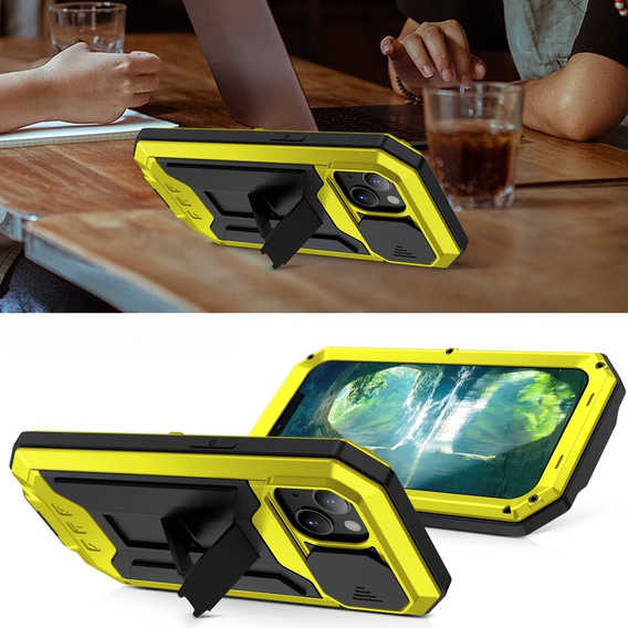 Husă pentru iPhone 13, R-JUST CamShield Slide, armată, galben / negru