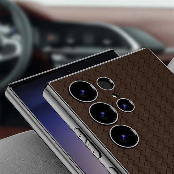 Huse pentru Samsung Galaxy S23 Ultra, GKK Woven Leather, cafea