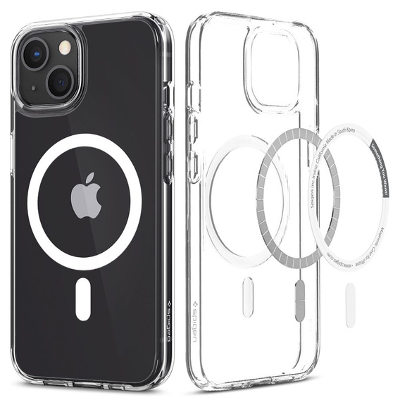 Carcasă MagSafe Spigen pentru iPhone 13 Mini, Ultra Hybrid, alb + 9H Tempered Glass