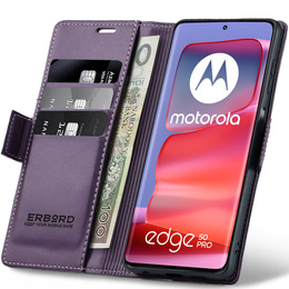 Husă pentru Motorola Edge 50 Pro, ERBORD Glossy Litchi, portofel cu clapetă, violet