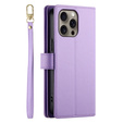Cu clapetă pentru iPhone 16 Pro Max, Wallet Zipper Pocket, violet