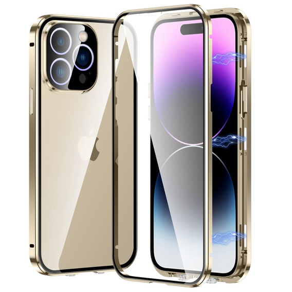 Husa pentru iPhone 14 Pro Max, Magnetic Dual Glass, de aur