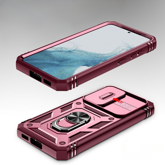 Husă blindată pentru Samsung Galaxy S23, CamShield Slide, roz / roșu