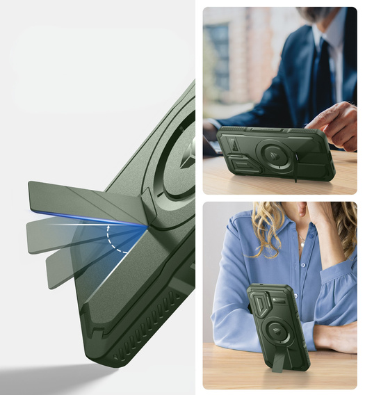 Husă blindată pentru Samsung Galaxy S25, Dexnor CamProtect MagSafe, verde (Două rame)