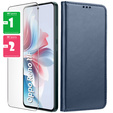 Husă pentru Oppo Reno 11F 5G, Smart Magnet, albastru închis + sticlă 9H