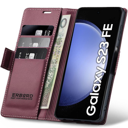 Husă pentru Samsung Galaxy S23 FE, ERBORD Glossy Litchi, portofel cu clapetă, roșu