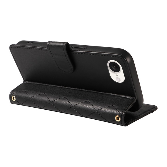 Husă cu clapetă pentru iPhone 16E, Rhombus Crossbody Leather, negru