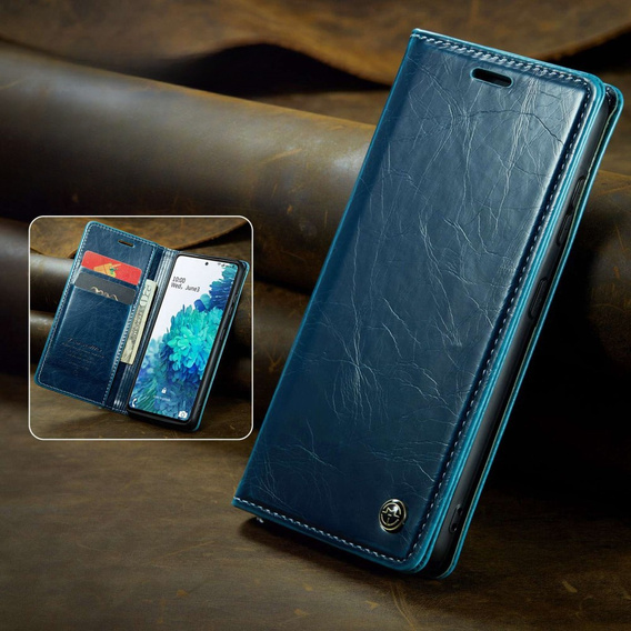 Carcasă flip CASEME pentru Samsung Galaxy S20 FE / 5G, Waxy Textured, albastru