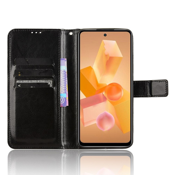 Cu clapetă pentru Infinix Hot 40i, Crazy Horse Wallet, negru