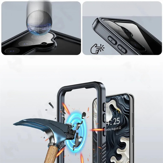 Husă impermeabilă IP68 pentru Samsung Galaxy S25+ Plus, negru