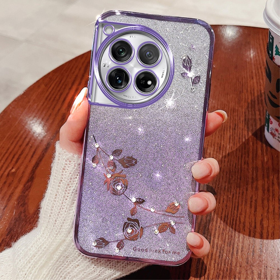 Husă pentru OnePlus 12 5G, Glitter Flower, violet