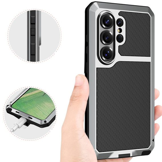 Husă blindată cu sticlă încorporată pentru Samsung Galaxy S26 Ultra, argintiu