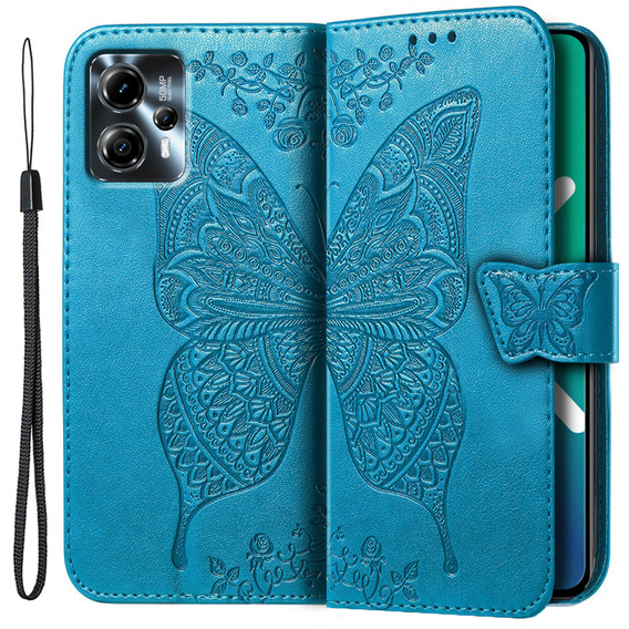 Cu clapetă pentru Motorola Moto G23 4G / G13 4G, Butterfly, albastru
