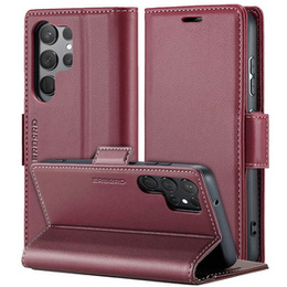 Husă pentru Samsung Galaxy S24 Ultra, ERBORD Glossy Litchi, portofel cu clapetă, roșu