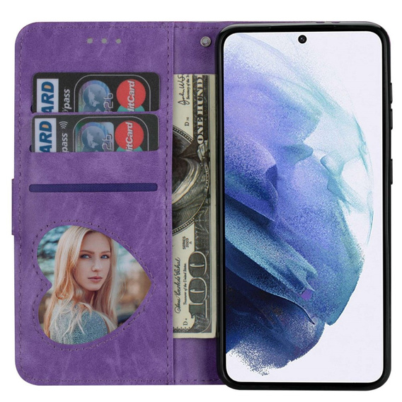 Cu clapetă pentru Samsung Galaxy S24, Wallet Zipper Pocket Glittery, violet