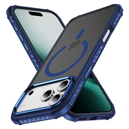 Carcasă Matt pentru iPhone 17 Pro, blindată, pentru MagSafe, fumurie cu margini albastre