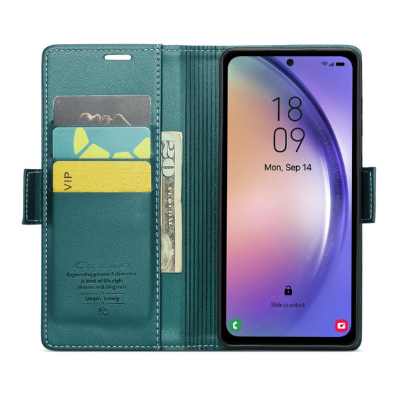 Husa cu clapetă CASEME pentru Samsung Galaxy A54 5G, Litchi Wallet, verde