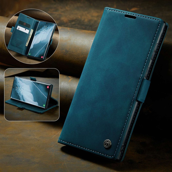 Husa CASEME pentru Samsung Galaxy S22 Ultra, Leather Wallet Case, verde