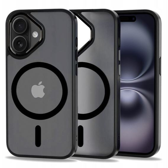 Husă pentru iPhone 16, pentru MagSafe, ERBORD Matt Case, transparent / negru + sticlă pentru ecran