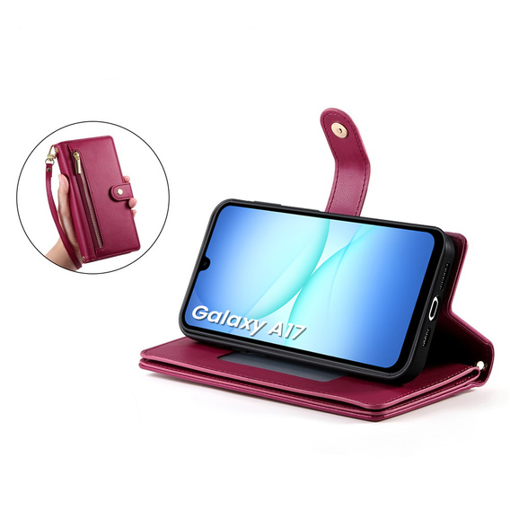 Wallet Zipper Pocket flip caz pentru Samsung Galaxy A17 5G, Wallet Zipper Pocket, roșu