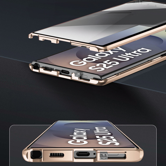 Husa pentru Samsung Galaxy S25 Ultra, Magnetic Dual Glass, de aur