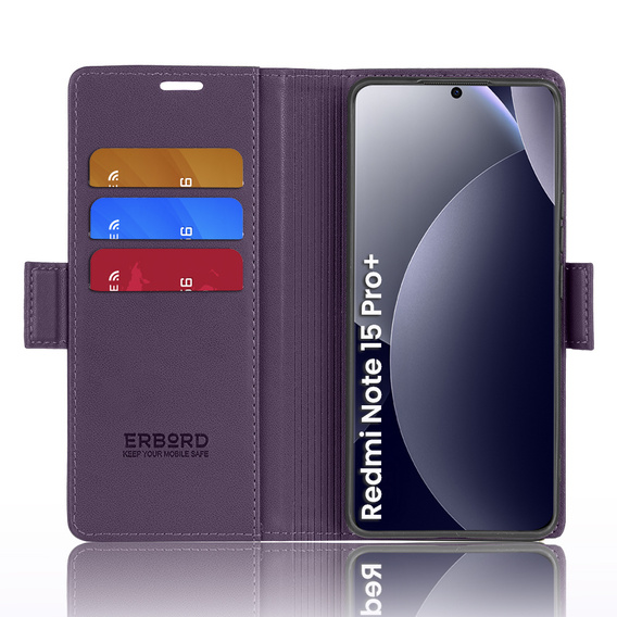 Husă flip lucioasă ERBORD Litchi pentru Xiaomi Redmi Note 15 Pro Plus 5G / Poco M8 Pro 5G