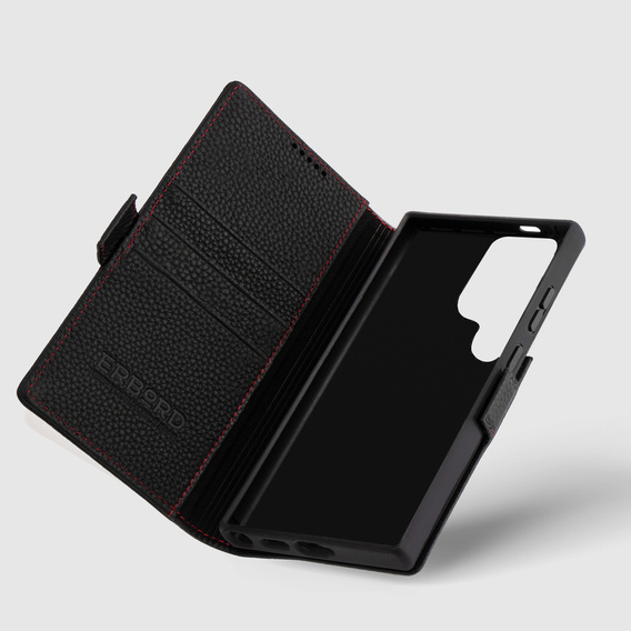 Husă din piele pentru Samsung Galaxy S25 Ultra, ERBORD LeatherWallet, negru