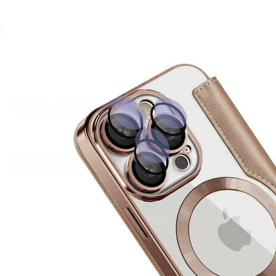 Cu clapetă pentru iPhone 16 Pro, RFID Wallet MagSafe CamShield, de aur
